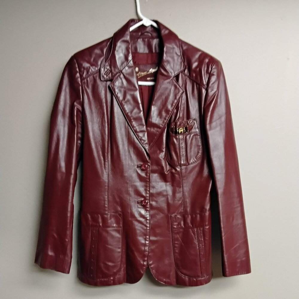 Women’s Burgundy Leather Blazer Jacket